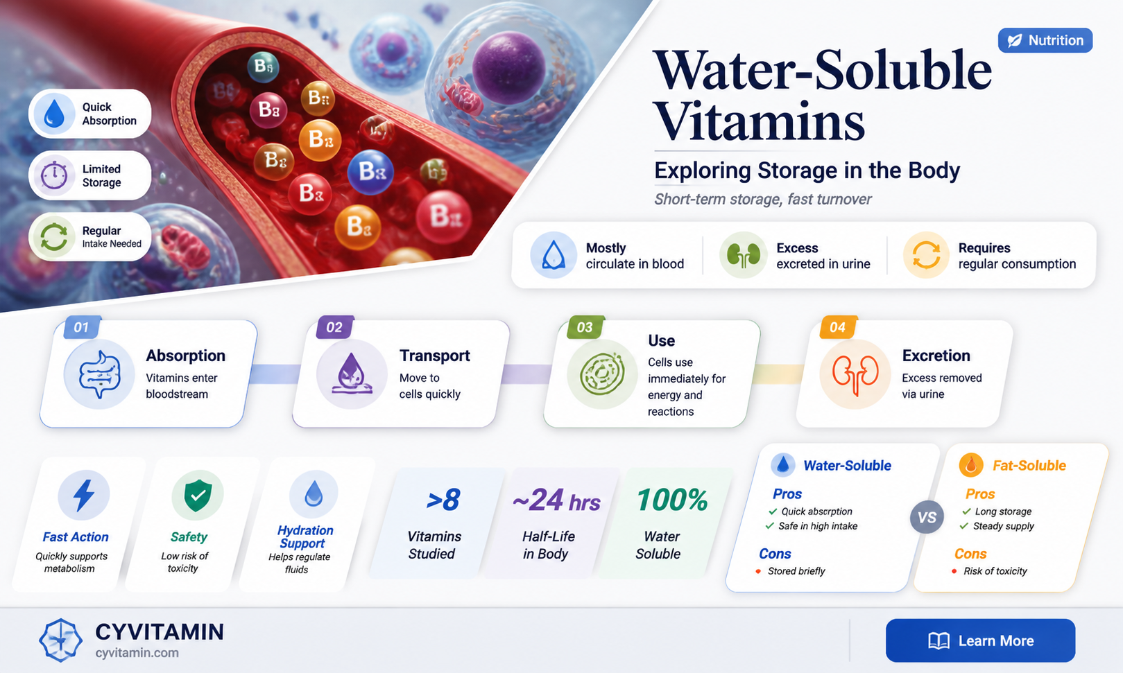 are water soluble vitamins stored in the body